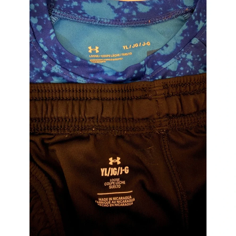 Under Armour Boys Blue Black Splatter Athletic Shirt Shorts Set - Youth Large